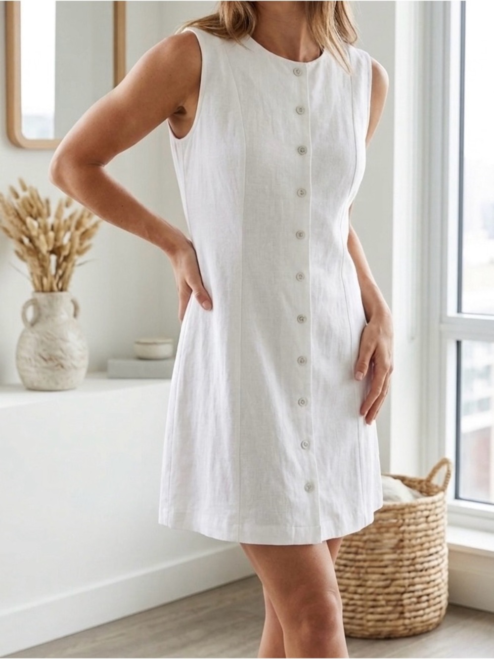 Sincerely Jules White Sleeveless Linen-Blend Midi Dress  – Size M – NWT